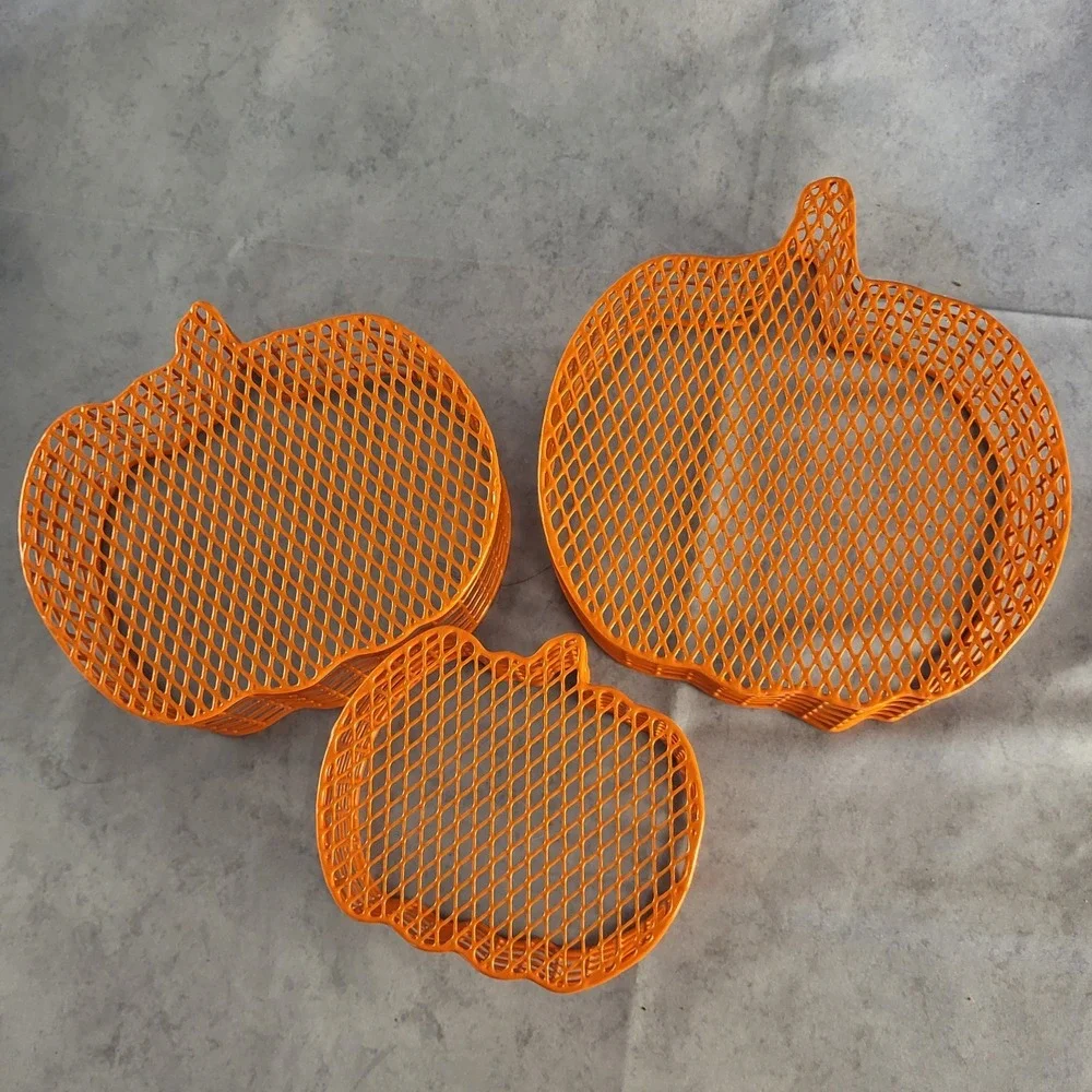 Set of 3 Pumpkin Shaped Nesting Baskets Fall Orange